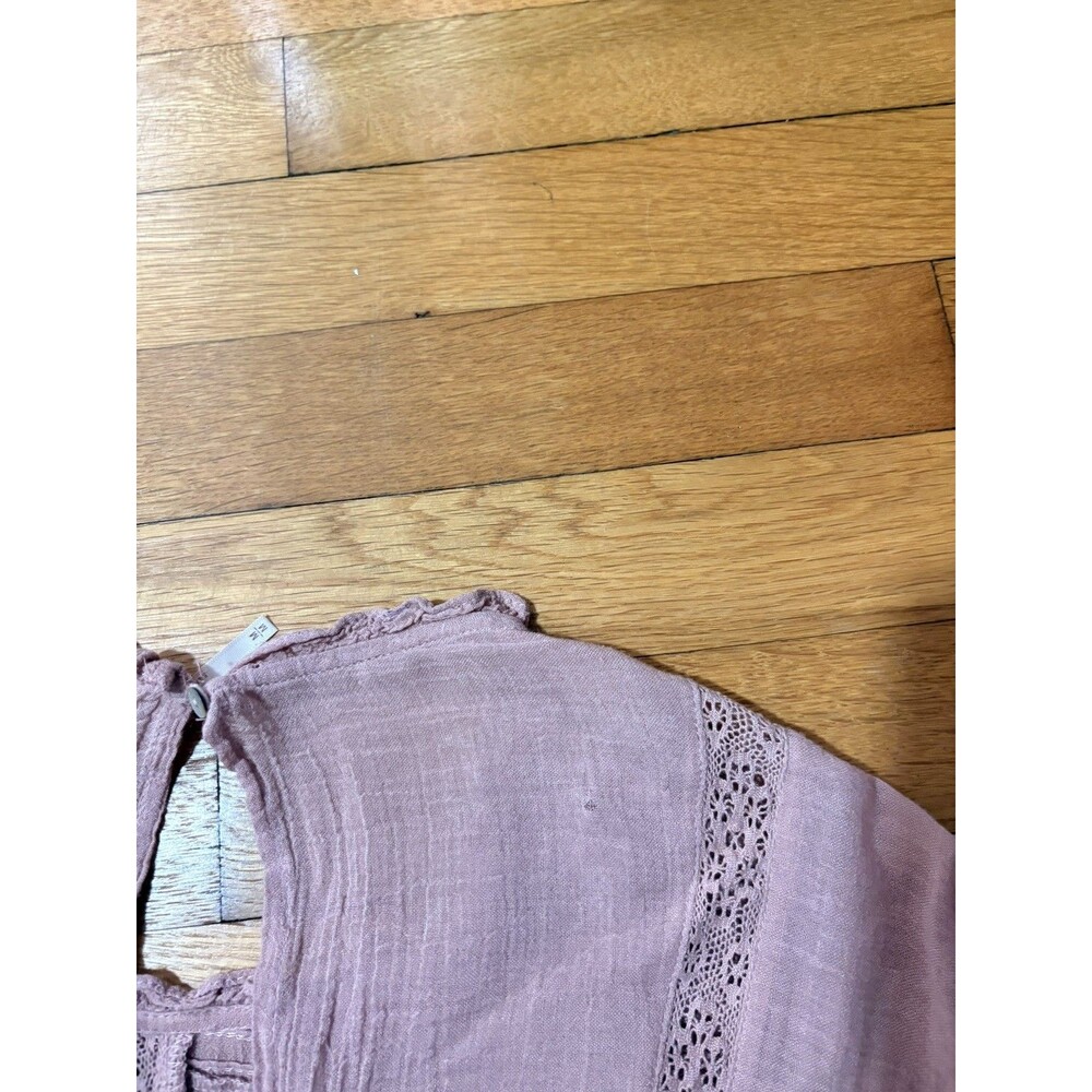 Free People Size M Olivia Eyelet Lace Pink Blouse - Picture 5 of 6